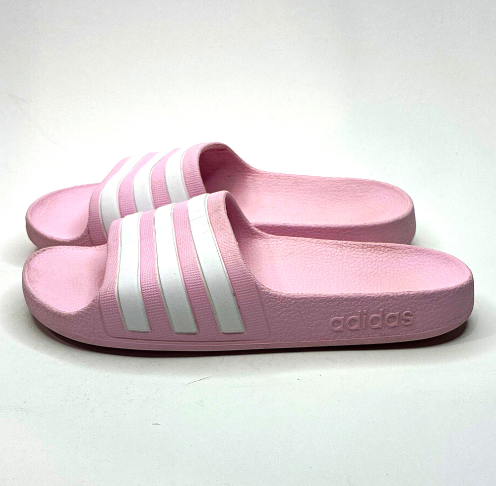 adidas Girls Pink/White 3-Stripe Logo Slide Sandals Slip On US 1K EU 32